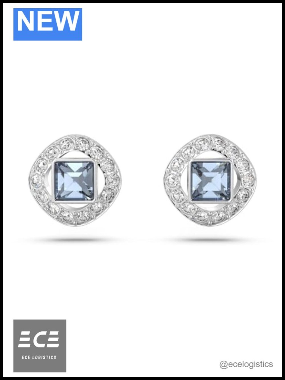 Crystal Stud Earrings Rhodium Plated Pave 1/4 in